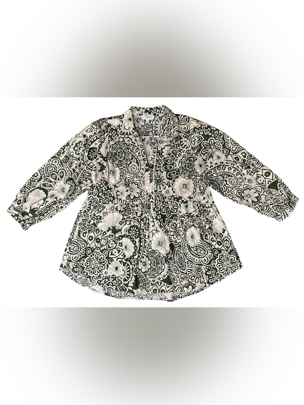 Umgee Beige Green Paisley Babydoll Puff Sleeve Tunic Women’s XL NWOT